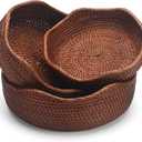 YANGQIHOME Rattan Round Fruit Baskets, Wicker Storage Bowls, Natural Woven Serving Basket Bowls, Decorative Baskets for Kitchen Counter Organizing, Brown, Set of 3