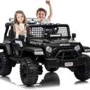 Garvee 24V 2-Seater Kids Electric Truck with Parent Remote Control, 100Min Ride-on Car, 4WD Dual Motor, 2 Speeds, Spring Shock Absorber, LED Headlights, Siblings Gift Kids Electric Vehicle, Black
