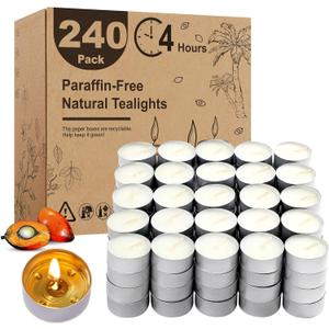 Unscented Tea Lights Candles 240 Pack, 4 Hours Long Burning,White Tea Candles Bulk, Bright Burn with Palm Wax,Smokeless Tealight Candles for Wedding,Centerpiece,Christmas Lights,Home Decorative
