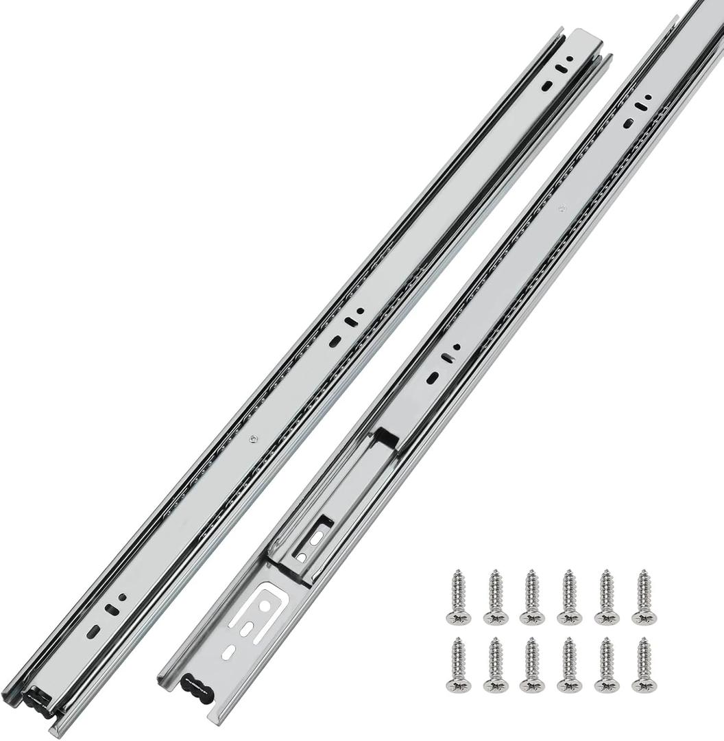 LONTAN 2 Pairs Full Extension Ball Bearing Drawer Slides 24 Inch Silver Side Mount File Cabinet Rails Dresser Metal Runner Heavy Duty Trash Can Kitchen Slider Glide 100 LB Load Capacity (basic-24inch)