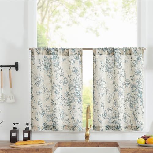 jinchan Linen Kitchen French Floral Tier Curtains 30 Inch Farmhouse Vintage Cafe Small Window Rustic Half Window Curtains for Living Room Bathroom 2 Panels Blue on Beige jinchan Linen Kitchen French Floral Tier Curtains 30 Inch Farmhouse Vintage Cafe Small Window Rustic Half Window Curtains for Living Room Bathroom 2 Panels Blue on Beige