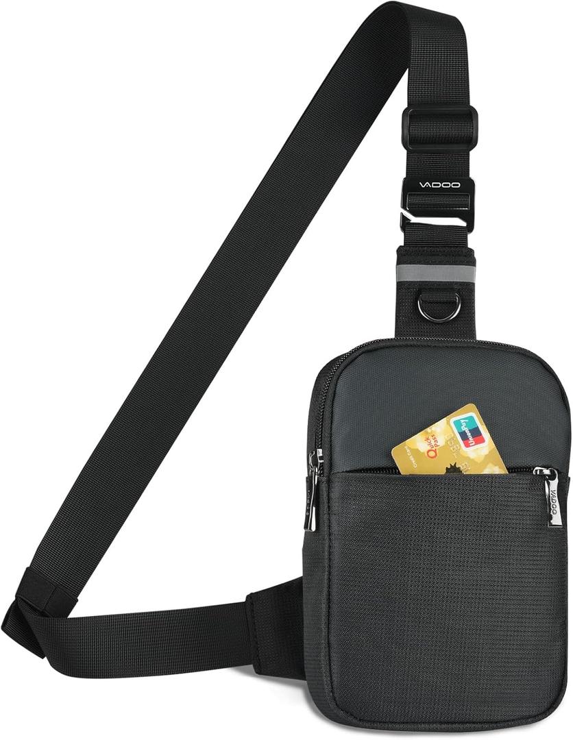 VADOO Sling Bag, Small Crossbody Bag with RFID Blocking for Women and Men, Lightweight Chest Phone Mini Bag for Travel Casual (Basic Version- Black)