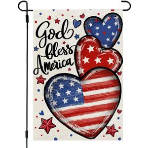 CROWNED BEAUTY 4th of July Garden Flag Patriotic Hearts Double Sided 12x18 Inches for Outside Small Burlap Independence Memorial Veterans Day Holiday Yard Decoration CF1815-12