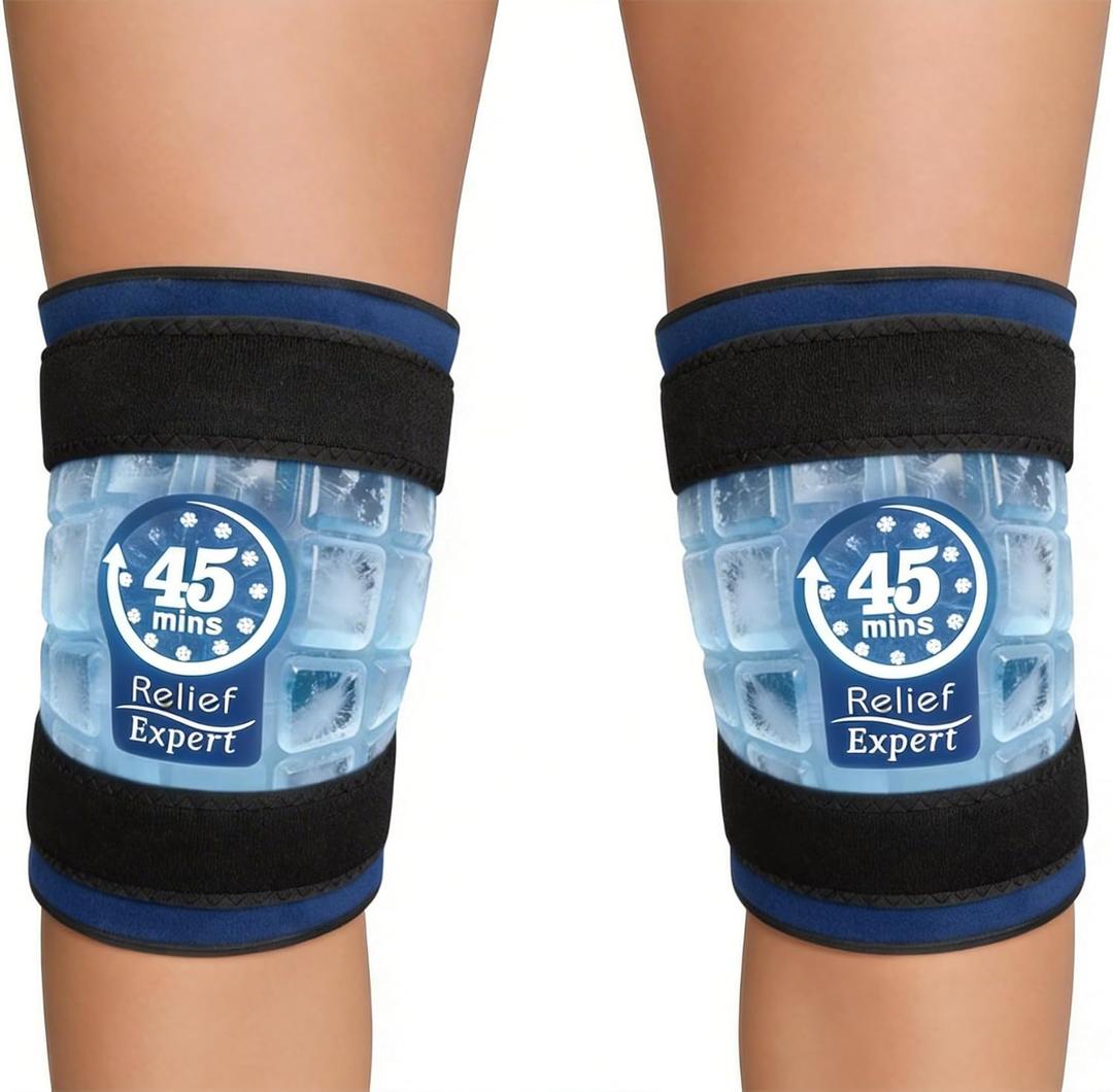 2 Packs 45-Minute Knee Ice Pack Wrap with Advanced Ice Grid Gel, Long-Lasting Cold Pack for Knees, Calves & Elbows, Flexible & Reusable Gel Ice Pack for Post-Workout Recovery, Joint Discomfort