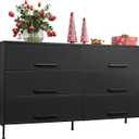 WLIVE 6 Drawer Dresser for Bedroom Large, Fabric Black Dresser TV Stand for 55, 60, 65, 70 inch TV, Wide Long Chest of Drawers with Deep Drawer for Closet, Bedroom, Living Room, Hallway