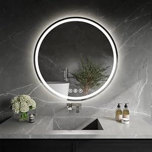 Round LED Bathroom Mirror, 24 Inch, HD Shatterproof Tempered Glass
Lighted Bathroom Mirror with Dimmable Lights Bathroom Mirror with Lights for Wall, 3 Color Temperatures