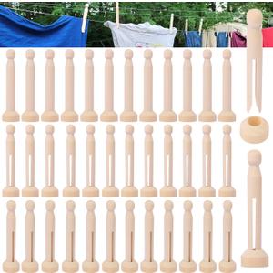 120 PCS Wood Doll Pins with Stand - Unfinished Clothespins, Decorative Clothespins and Wooden Round Peg for Painting, Fit for Painting and Doll Ornaments