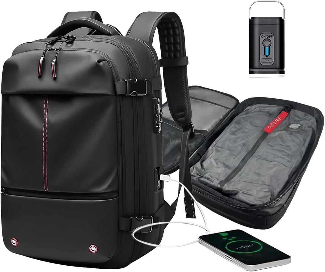 Vacuum Seal Backpack with USB Charging Port,Vacpack Backpack with Removable Vacuum Bag, 60L Air Backpacks with Lock and Pump, Vacuum Compression Bag for Travel and Business (Black)