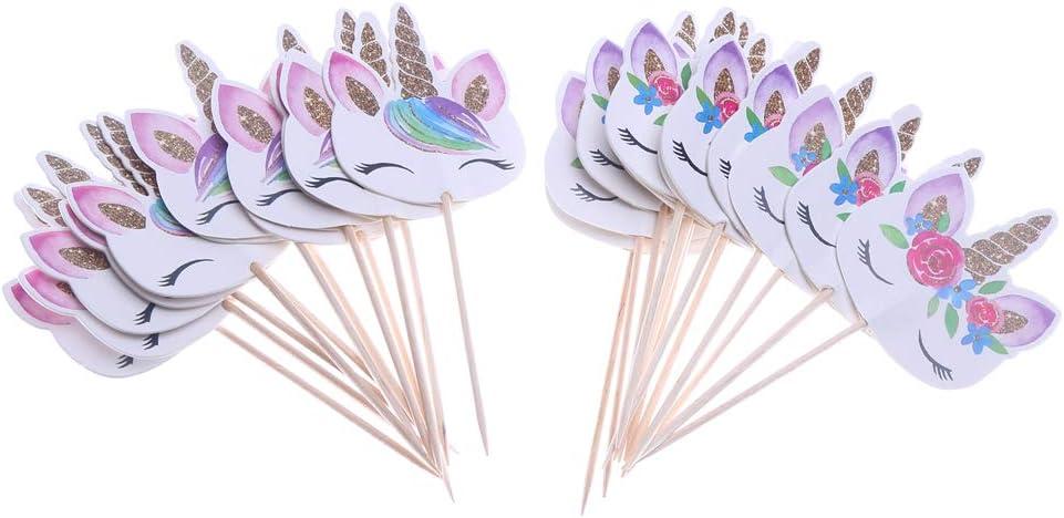 CCINEE 48pcs Rainbow Unicorn Cupcake Toppers Picks Double-Sided Paper Unicorn Cake Toppers for Birthday Party Dessert Decoration