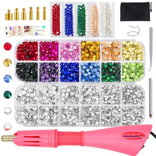 Worthofbest Bedazzler Kit with Rhinestones Hotfix Applicator Tool with 3400 Pcs Hot Fix Rhinestones for Bedazzling, Clothes, Clothing, Fabric, Hotfix Bedazzle Crystals Gems Pen and Iron on Diamonds