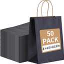 RACETOP 50 Pack 8x4.5x10.8 inch Medium Navy Blue Kraft Paper Bags with Handles Bulk, Gift Bags, Shopping Bag for Boutique, Wedding Party Favor, Merchandise, Retail, Small Business, Bulk