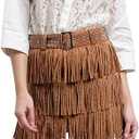 Womens Sparkle Rhinestone Fringe Shorts Pants Elastic Band Skort Western Cowgirl Mini Skirt Built-in Short, Size L 
