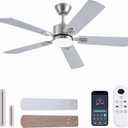 52inch Ceiling Fans with Lights and Remote/App Control, Double-Side Blades, Dimmable LED, Reversible DC Motor, Noiseless, Modern Low Profile Ceiling Fan for Indoor/Outdoor Use (Nickel)