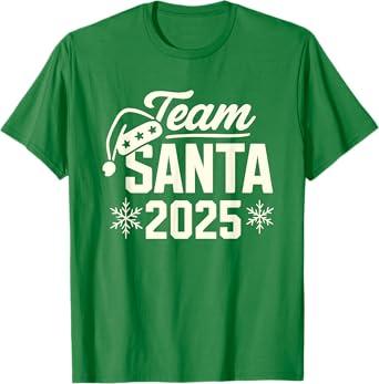 Team Santa 2025 Santa Claus Hat Christmas T-Shirt Size Small Youth Color Green S