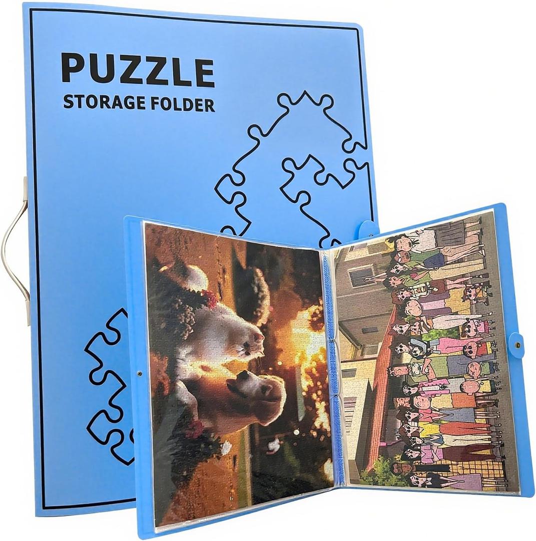 Puzzle Storage Folder for 1000-Pieces Folder Keeper for Jigsaw Puzzle Space-Saving Organizer Accessories Holds 20 Puzzles, HD Film Pockets (BLUE)