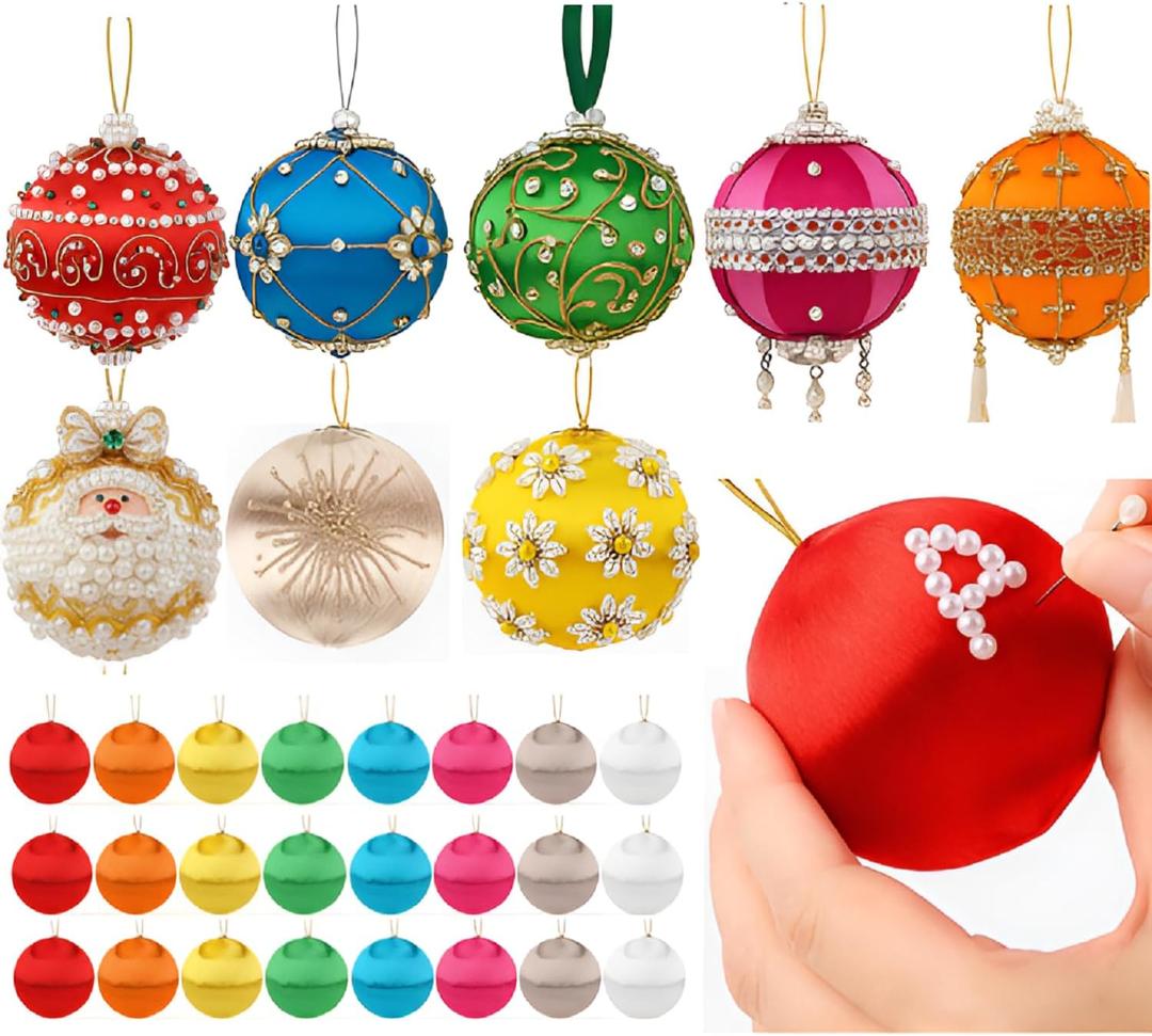 Syhood 24 Pcs 2.36 Inch Christmas Satin Balls Ornaments DIY Craft Foam Silk Christmas Ball Ornaments DIY Multicolor Yarn Xmas Tree Hanging Decoration for Xmas Tree Party Holiday Supplies
