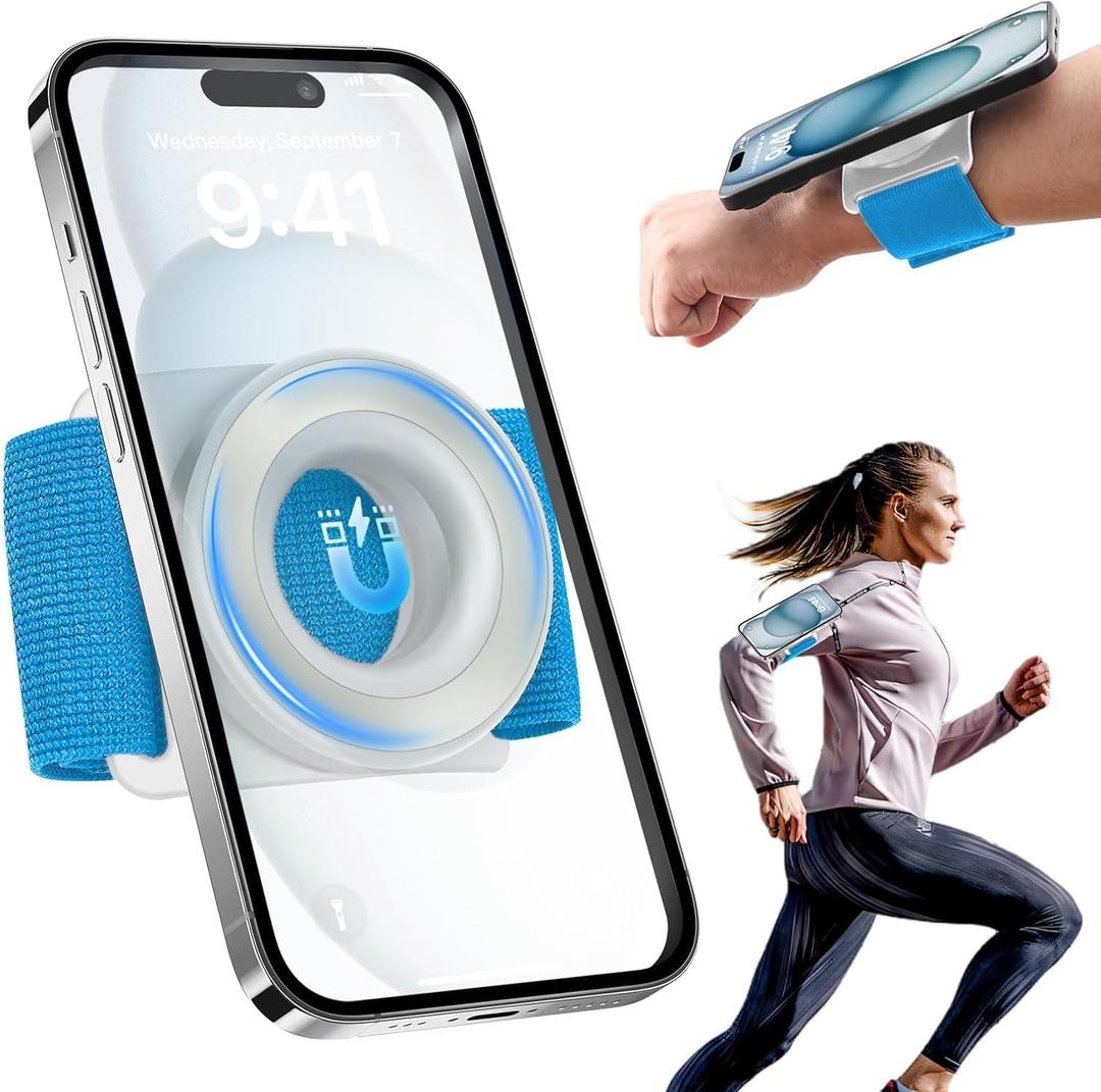 TOPGO Running Phone Holder for iPhone [360 Rotatable & Upgrade Anti-Drop] Magnetic Wrist Phone Holder, Armband Cell Phone Holder Compatible with magsafe iPhone 16 Pro Max and Android - Blue