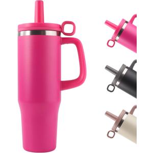 40oz Tumbler, Insulated Stainless Steel Water Bottle with Straw, Cover Cap, Leak Proof Travel Tumbler with Handle, BPA-Free, Cupholder Friendly, Gifts for Women & Men, Passion Pink