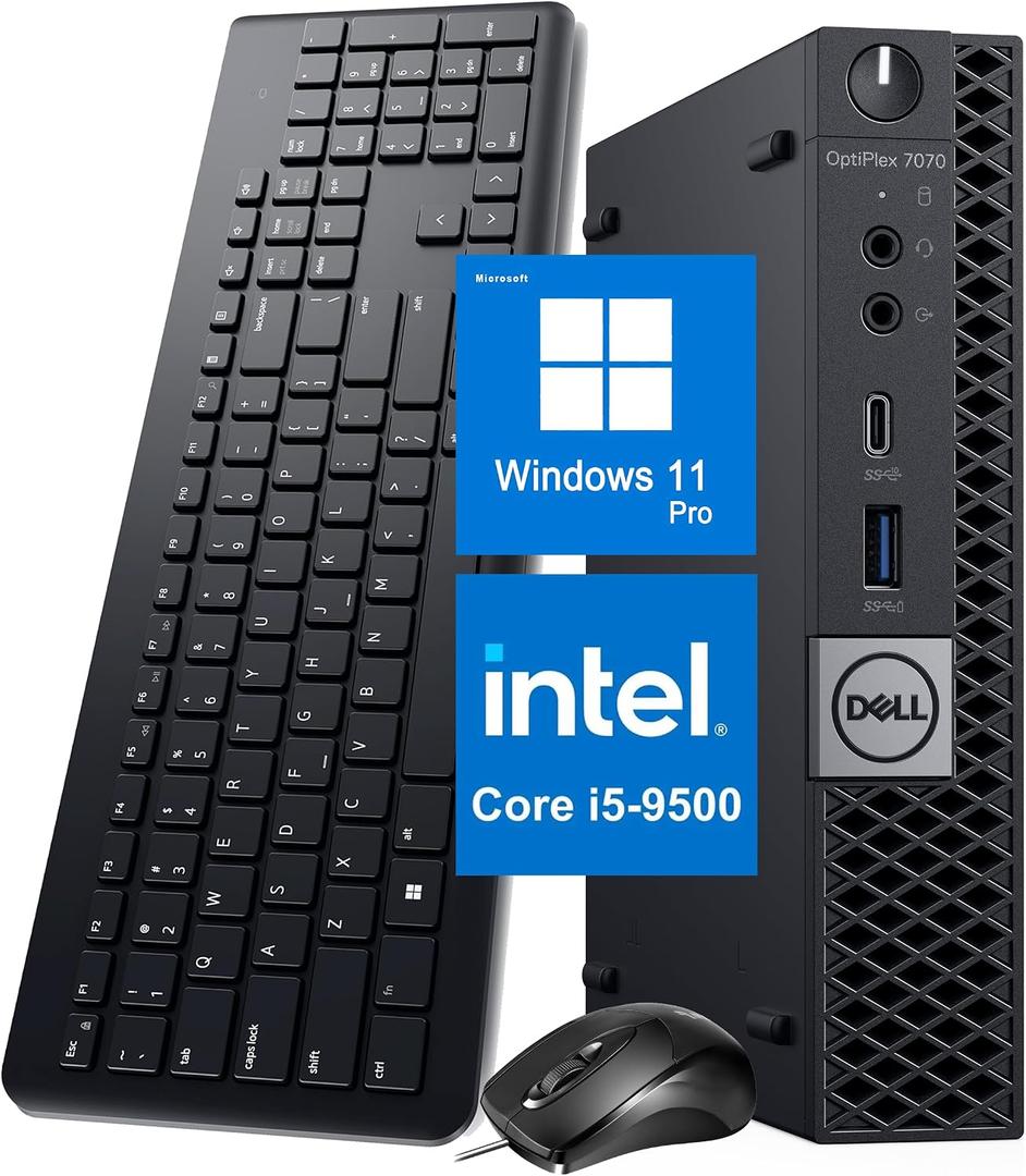 Dell OptiPlex 7070 Micro Desktop PC, Windows 11 i5 Mini Computer, Intel Core i5-9500, 8GB RAM, 256GB SSD, USB WiFi, Bluetooth 