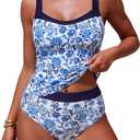 ZAFUL Womens Tankini Swimsuits Retro High Wasited 2 Piece Bathing Suit Modest Tummy Control Vacation Swimwear 2026 (L)