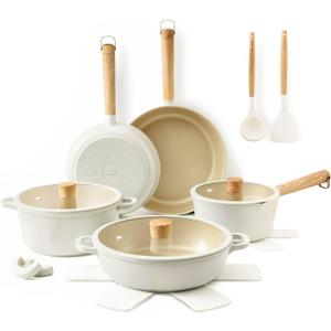 SENSARTE 17Pcs Ceramic Nonstick Cookware Set Non-toxic Healthy Pots and Pans Set Ceramic Kitchen Cooking Frying Pans with Stay-cool Handle, PFAS/PTFE/PFOA Free, Dishwasher Safe, Induction Compatible