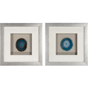 Huji Blue Agate Slice Shadow Box Wall Décor (2 Piece Set), 11.8h X 11.8w X 2d