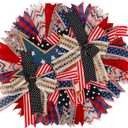 4th of July Red White Blue Glitter Stars Patriotic Wreath for Front Door, Dependence Day 250th Anniversary Patriotic Wreath with Burlap Bow for Farmhouse Outdoor Holiday Decoration