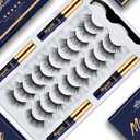 Menaka Magnetic Eyelashes Natural Look, 10 Pairs 3D Magnetic Lashes Kit Updated Strongest Waterproof.Reusable Magnet Fake Eyelash (Wispy Cat-Eye Magnetic Eyelashes Kit)