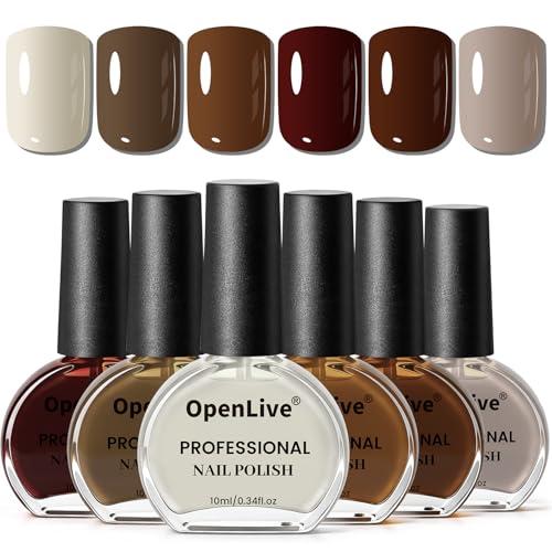 OpenLive 10ml Chocolate Brown Nail Polish Set 6 Colors Fall Winter Mocha Quick Dry Nail Polish Non Gel for Women Girls Gift