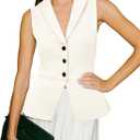 Tankaneo Womens V Neck Suit Vest Lapel Collar Button Down Sleeveless Blazer Slim Fit Work Casual Split Hem Waistcoat (White, M)