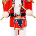 MUMTOP 15 Inch Nutcracker Christmas Decorations, Wooden Nutcracker Drummer Figures Ornament Christmas Nutcracker Soldier Decorations for Table Desktop Fireplace Indoor Home Winter, Red