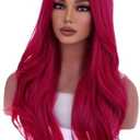 WTHCOS Hot Pink Wigs for Women Girls Middle Part Wig Long Pink Wig Heat Resistant Synthetic Curly Wavy Wigs for Cosplay Costume Party