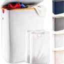 LONBET Laundry Basket with Lid, Made from Breathable Fabric | Aesthetic Clothes Hampers for Laundry with Side Handles & Sturdy Bamboo Frame (40 Gallons - Double, Light Gray)