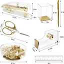 DRQ Gold Desk Accessories, Office Supplies Acrylic Stapler Set, 10Pcs Set for Office with Stapler, Tape Dispenser, Pens, Pen Holder, Phone Holder, Tape, Ruler, 1 Box Staple, Scissors and 1 Box of Clip