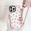 NITITOP Compatible with iPhone 16 Pro Max Case Cute Clear for Women Girls Pink Love Heart Pattern Ultra Slim with Bumper Protector Soft TPU Anti-Yellow Protective Cover - Pink Heart