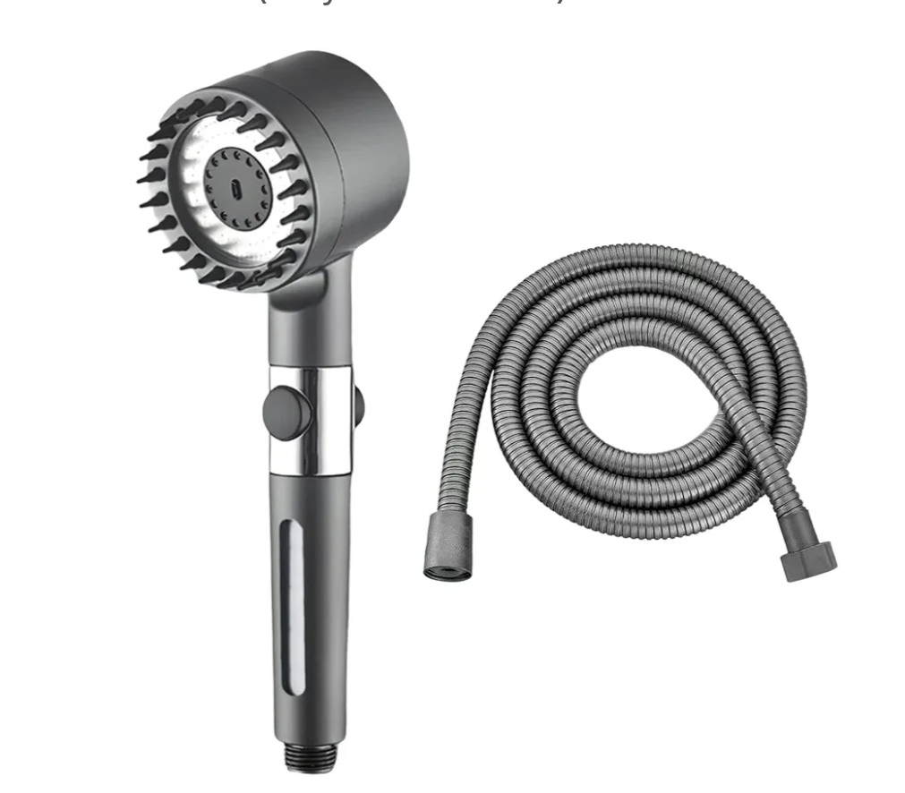 Water Saving Flow High-Pressure Shower Head, Laily Ion Shower Head with Replacement Filter and Flexible Hose (Grey + 1.5 m Hose)