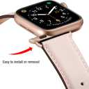 Square Bands Compatible for Apple Watch 38mm 40mm 42mm 44mm, Genuine Leather Replacement Band Compatible with Apple Watch Series 6/5/4/3/2/1, iWatch SE (Pink Sand/Rose Gold Connector, 38mm 40mm)