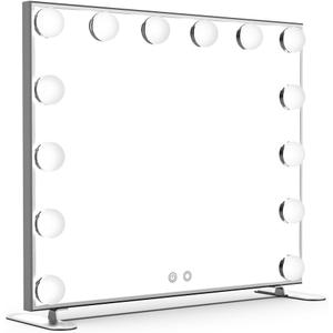 Nitin Lighted Vanity Mirror with Touch Control Design, Hollywood Makeup Mirrors with Lights, Tabletop or Wall Mounted Vanity Mirrors (Silver) (20"L x 23.6"W)