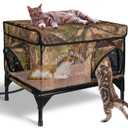 Heated Cat House for Outside Cat in Winter, Insulated Outdoor Feral Cat Shelter with Cat Heating Pad, 2 Doors,Elevated Waterproof Heated Kitty House (Camouflage, 21.5"x16.5"x18")