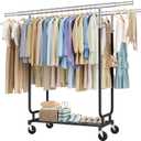 Heavy Duty Rolling Clothes Rack, 620 LBS Load Double Rod Adjustable Garment Rack with Storage Shelf, Portable Clothing Rack for Hanging Clothes for Bedroom, Laundry Living Room, Black, 15.7"W