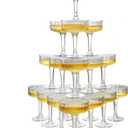 Goodluck 4-Tier Champagne Glasses - 20 PCS 7oz Clear Plastic Champagne Flutes, Plastic Coupe Glasses with Vertical Stripes for Weddings, Celebrations, Parties & Birthdays
