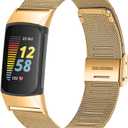 FitTurn Slim Band for Fitbit Charge 6/Charge 5 SmartWatch, Mesh Stainless Steel Adjustable Watchband Feminine Strap Replacement Accessory Strap for Charge 6/Charge 5 Fitness & Health Tracker (Gold)