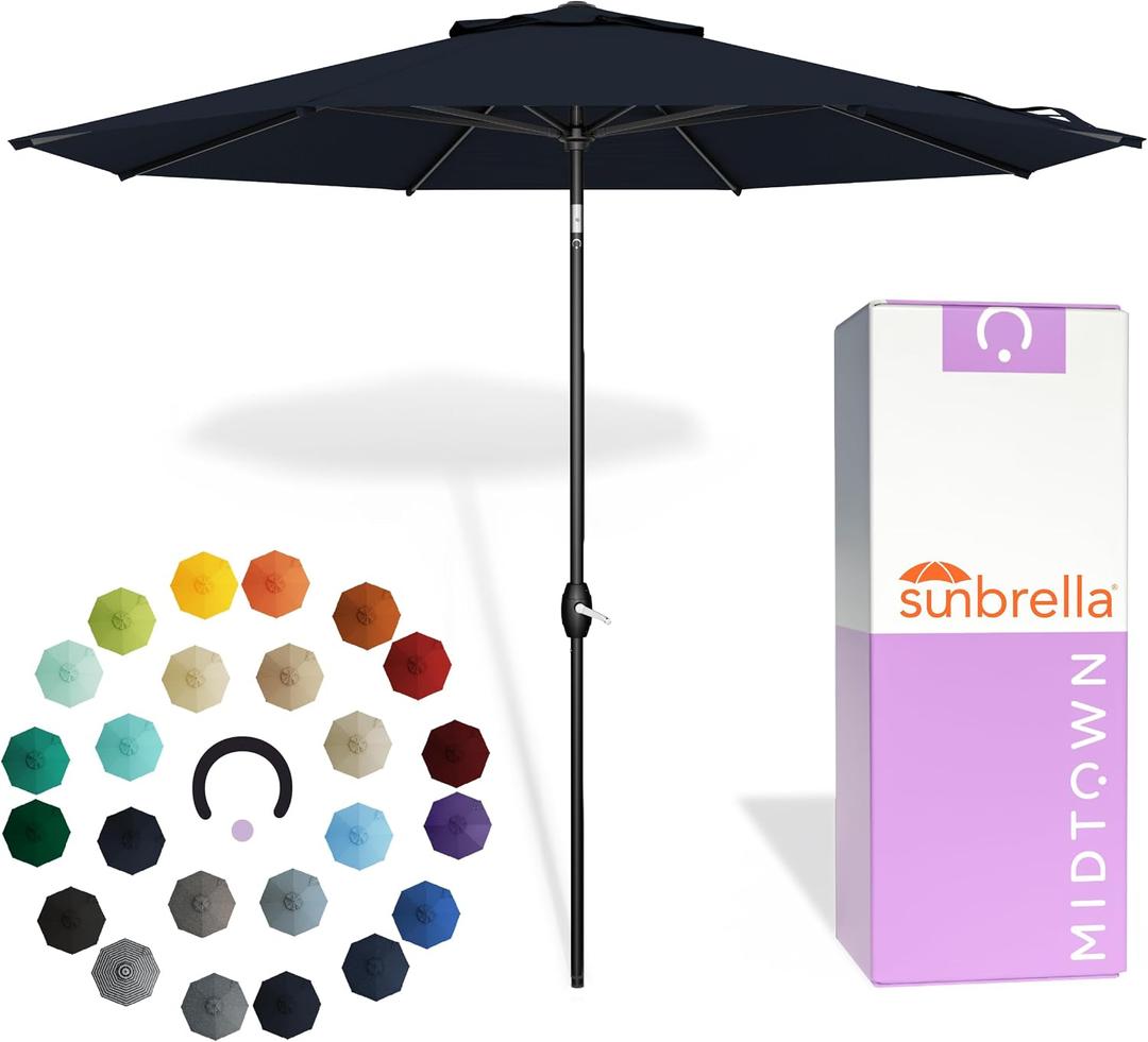 Umbrellas Lean - 10 Ft Patio Umbrella, Canvas Navy Canopy