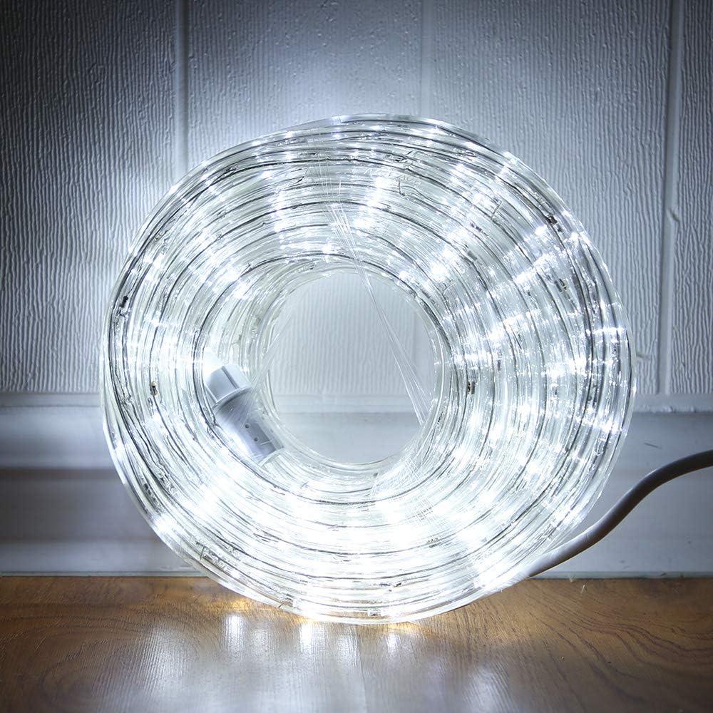 33ft LED Rope Lights, 110V 2 Wire Connectable Christmas Rope Lights Outdoor,240 LED Waterproof Indoor Outdoor White Rope Lights for Outside, Deck, Patio, Pool, Landscape Lighting (Daylight White)