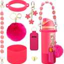 Compatible for Owala Accessories Bundle: Silicone Boot for 24oz & 32oz Bottles, Charms, Handle, Strap, Rubber Bottoms, and Decorative Add-ons for Your Compatible for Owala Water Bottle, Hot Pink