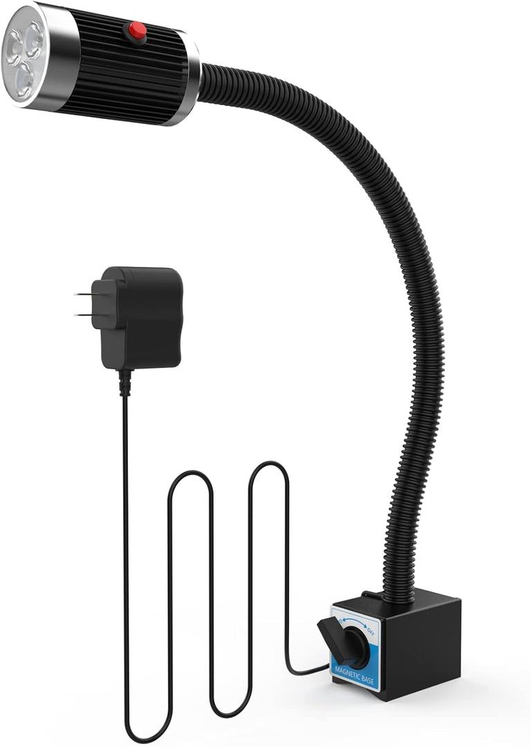 Strong Magnetic Work Light, 1080 Lumens Led Machine Light with Strong Magnetic Base, 23in Flexible Gooseneck Magnetic Lamp for Lathe and Drill Press, 9W 120V