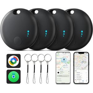 Air Tracker Tag for Android or iOS, Dual System Air Tracker-4 Pack, Bluetooth Tracking Compatible with iOS Find My or Google Find Hub App, Smart Tracker Tag Key Finder for Key Wallet (Black)