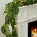 BLOSMON Christmas Norfolk Pine Garland: 6ft Real Touch Cedar Greenery Garlands with Lights for Mantle - Remote Timer 30 LEDs 12 Lighting Modes - Prelit Garland Outdoor Indoor Stairs Table Decorations
