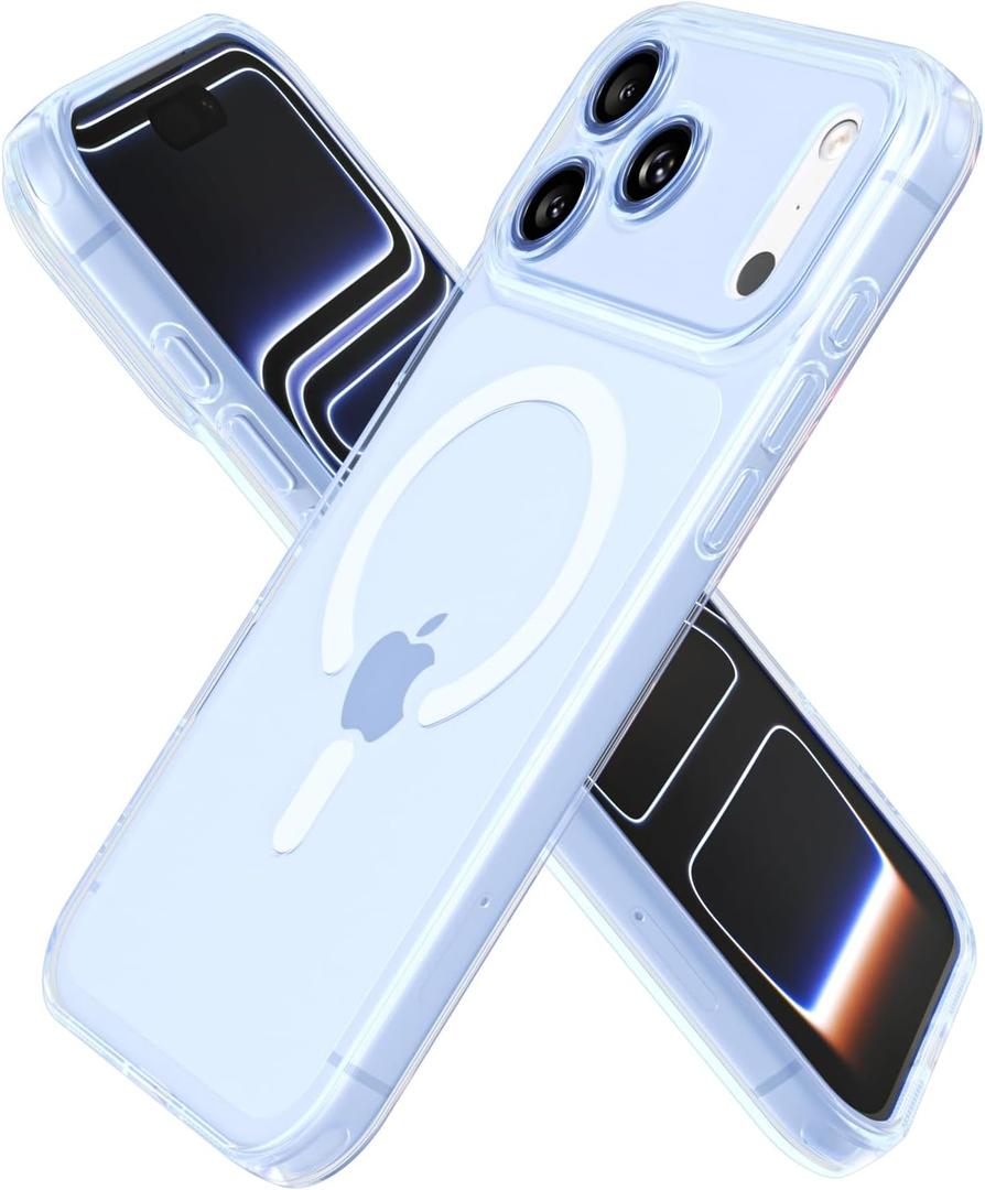 oakxco for iPhone 17 Pro Max Case Clear Magnetic, [Compatible with Magsafe] Ultra Slim Thin Transparent Silicone Mag Safe Phone Case, Non-Yellowing Plastic Soft TPU Shockproof Bumper, Light Blue