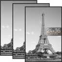 Upsimples 24x36 Poster Frame Black 3 Pack, Scratch-Proof Picture Frames 24 x 36 for Photo Gallery - Slide-In Strips, Horizontal or Vertical Wall Mounting